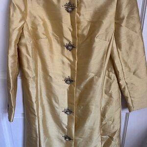 1960s Butter yellow silk Coat with Embellishments
